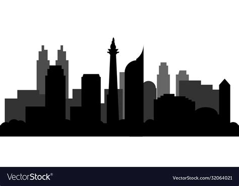 Jakarta City Skyline Silhouette Landmark Vector Image