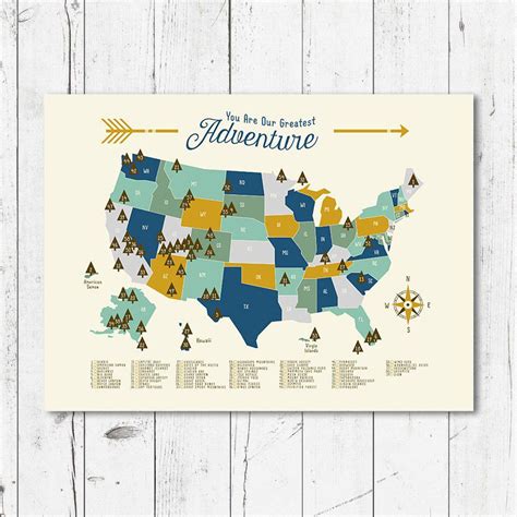 Us National Parks Map Adventure Mountains Parks Rivers Etsy Us