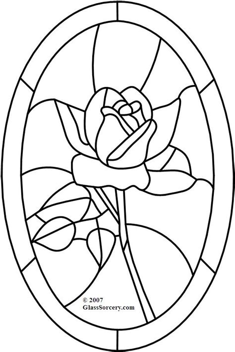 Bandw Stained Glass Pattern Red Rose In Oval Stained Glass Patterns