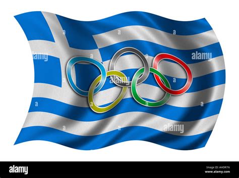 Flag Of Greece With Olympic Symbol Stock Photo 14442824 Alamy