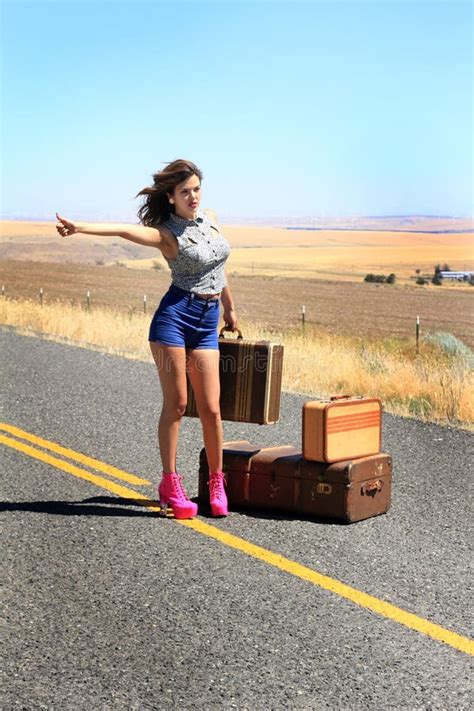 Cute Hitch Hiker Stock Image Image Of Attractive Beauty 32621791