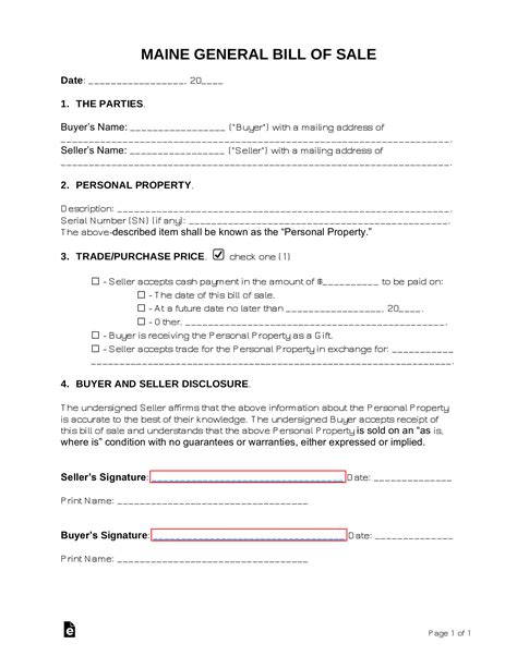 Free Maine General Bill Of Sale Form Pdf Word Eforms