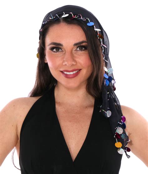 Egyptian Head Wrap With Pailettes In Black Chiffon