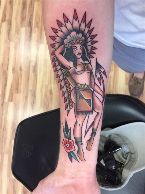 Traditional Native American Girl Pinup By Luke Worley Good Graces Tattoo Nc R Tattoos