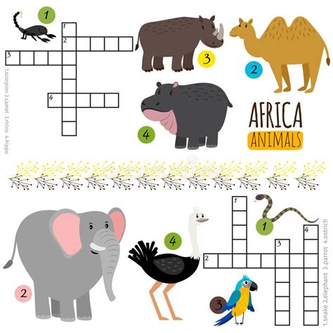 Crucigrama Africano De Los Animales Del Safari Ilustración Del Vector