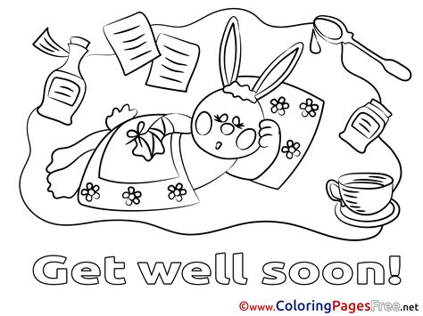rabbit free colouring page get well soon