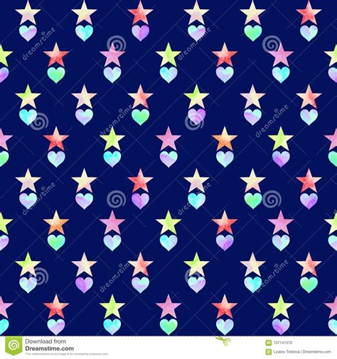 Seamless Pattern With Multicolor Hand Drawn Stars And Hearts Stock