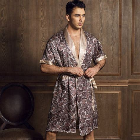 Summer Pijamas Male Faux Silk Satin Luxury Bathrobes Men Geometric