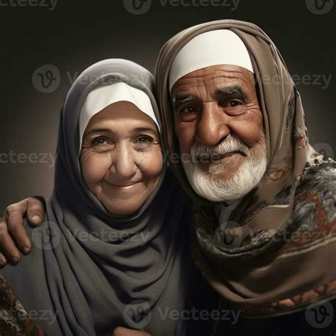 Realistic Portrait Of Arab Old Couple Wearing Traditional Attire Generative Ai 24075626 Stock