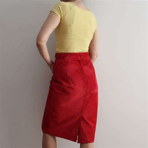 red leather skirt vintage skirt soft suede leather skirt etsy