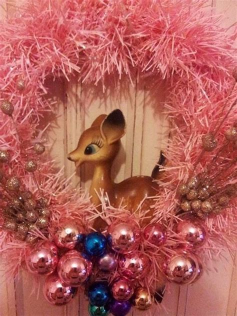 Pink Kitsch Christmas Wreath With Vintage Deer By Darnsweet 5000 I