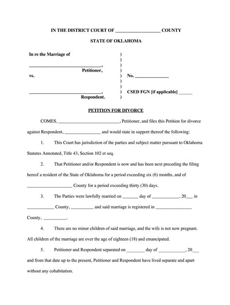 Oklahoma Divorce Forms Pdf Fill Online Printable Fillable Blank