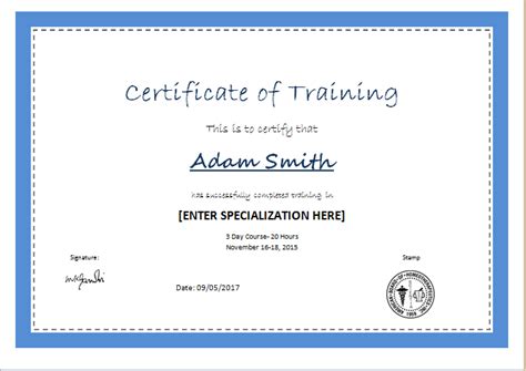 Certificate Templates Certificate Of Training Template For Ms Word