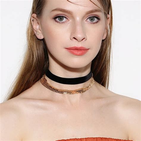 New Elegant Double Layer Metal Sequin Choker Necklace For Women