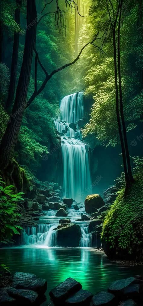 Premium Photo An Image Of Waterfall In The Woods Generative Ai