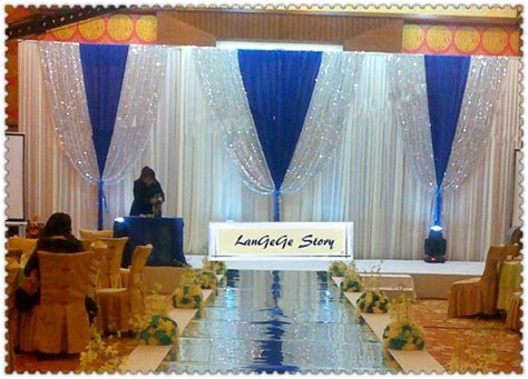 2021 White Wedding Backdrops With Royal Blue Silver Sequin Fabricice