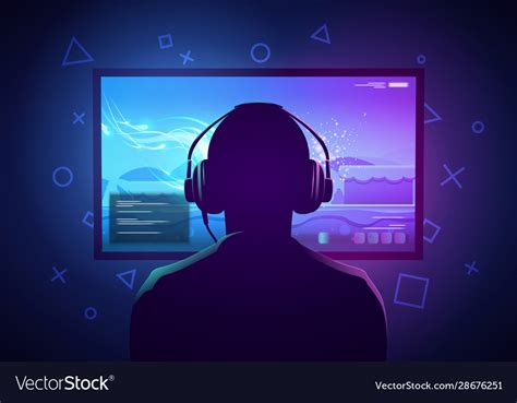 Young Gamer Playing Video Game On A Screen Vector Image