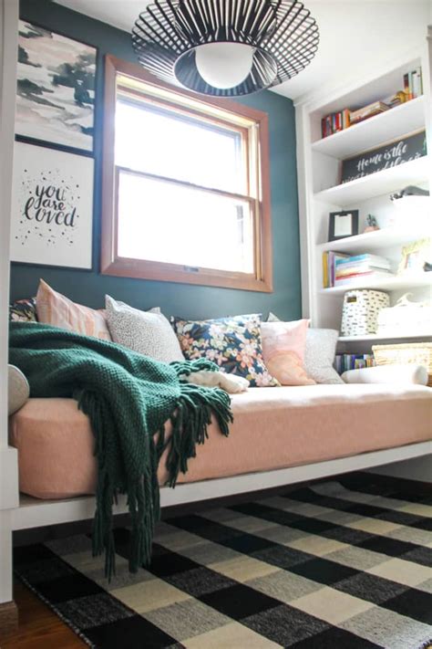 You can build the den over a bunk bed, a table, the back of a couch, or several chairs. Reading Nook with Built in Bookshelves - Bright Green Door