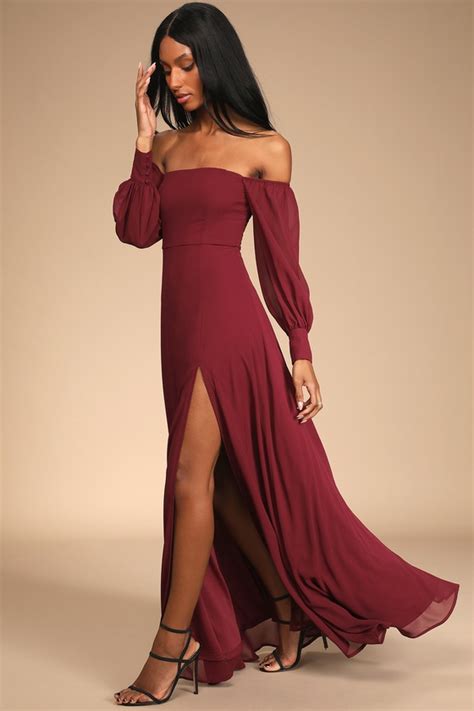 Burgundy Maxi Dress Ots Maxi Dress Balloon Sleeve Dress Lulus