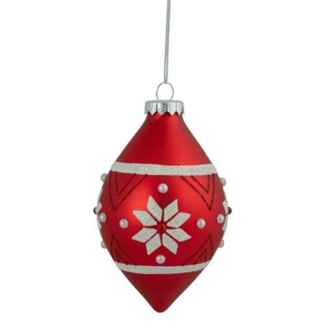 Northlight 525 Glittered Red And White Snowflake Glass Finial