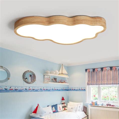 Nordic Solid Wood Childrens Room Ceiling Lamp Warm Romantic Cloud