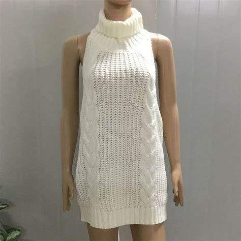 בסוודרים 2017 Summer New Turtleneck Sleeveless Long Virgin Killer Sweater Japanes Knitted Sexy