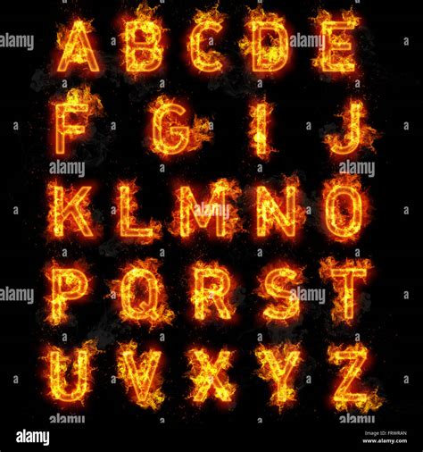 Fire Font Burning Flaming Text All Letters Of Alphabet On Black