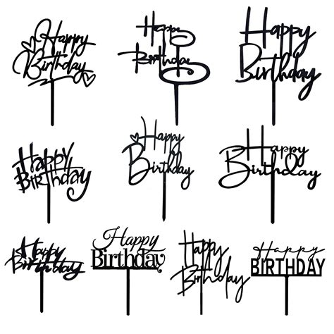 10 Pcs Black Happy Birthday Cake Topper Acrylic Cupcake Topper A Series