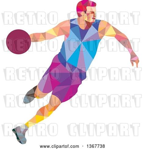 Vector Clip Art Of Retro Low Poly White Male Basketball Player