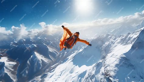 Premium Ai Image A Man Is Skydiving In The Snowy Mountains