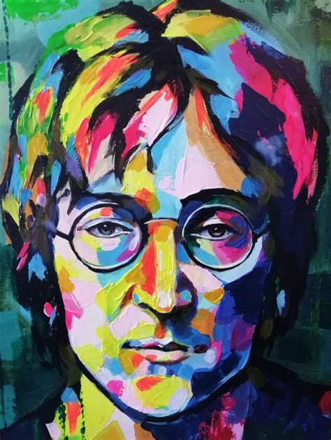 John Lennon Portrait Abstract Acrylic Painting On Deep Edge Etsy