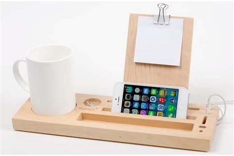 The Handmade Wooden Desk Organizer With Phone Stand And Cup Holder