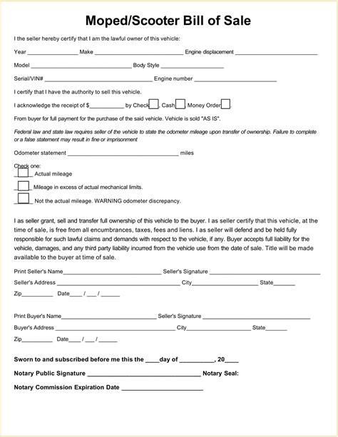 moped scooter bill  sale form template