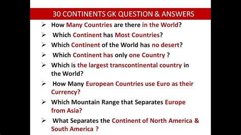 30 Easy 7 Continents Of The World Gk World Geography Trivia