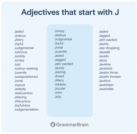 Big List Of Adjectives That Start With J Positive Negative