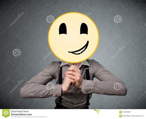 Businessman Holding A Smiley Face Emoticon Stock Image Image Of