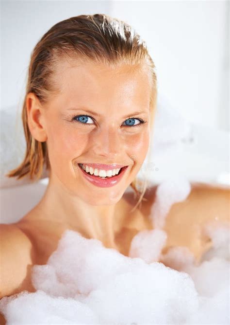 Beauty In The Bath Closeup Portrait Of A Gorgeous Young Woman In Her Bubble Bath Stock Image