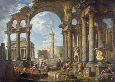 Giovanni Paolo Panini A Capriccio Of Roman Ruins With The Pantheon
