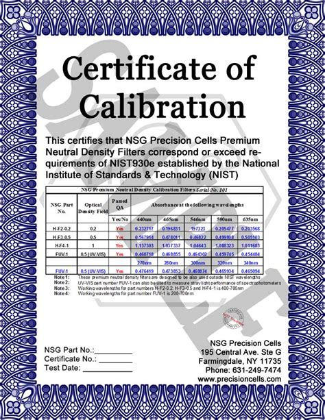 Instrument Calibration Certificate Template