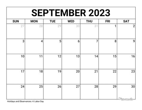 September 2023 Calendar Free Printable With Holidays