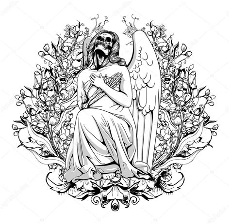 Dark Angel With Floral — Stock Vector © Designious 11216983