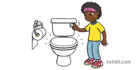 Girl Flushing Toilet Using Bathroom Potty Training Usa Ks1 Illustration