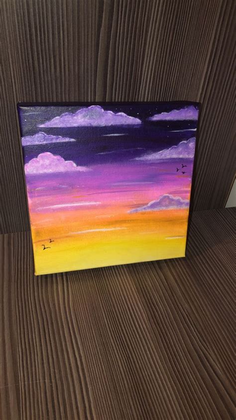 Sunset Painting Easy Purple Painting Sunrise Painting Canvas