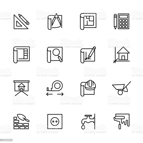 Line Icon Set Of Architect Working Step Stock Illustration Download