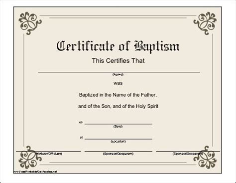 This Printable Baptismal Certificate Has A Classic Look