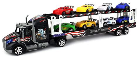 132 Scale Race Car Trailer Childrens Kids Friction Toy Truck Ready