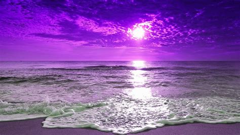 Download Horizon Sea Ocean Beach Purple Sky Nature Sunset Hd Wallpaper