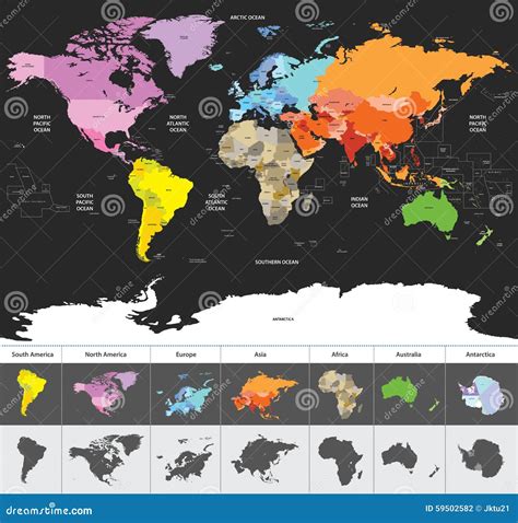 Mapa Del Mundo Político Del Mundo Coloreado Por Los Continentes