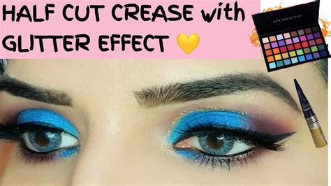 Half Cut Crease Eye Makeup Tutorial With Glitter Effect Step By Step
