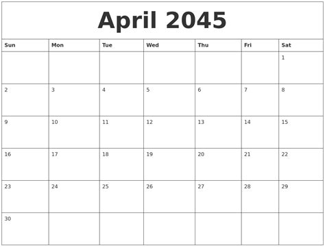 April 2045 Printable Calendars Free